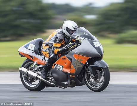 Fastest rider Beccie Ellis on her Hayabusa Turbo - wheelie second patent