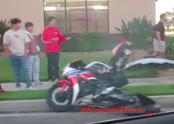 It seems absolutely amazing that the rider in this hit-and-run incident on an LA freeway received only minor injuries.