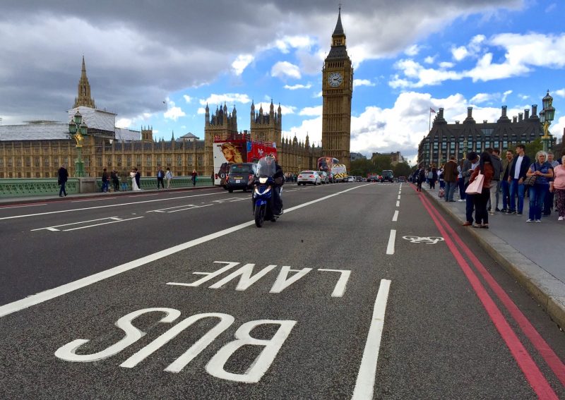 Bus lane in use in London lane filtering happiest commuters A British survey has found that riding a motorcycle makes you safer on a bicycle and vice versa, while other surveys show riders are the safest motorists. kerb