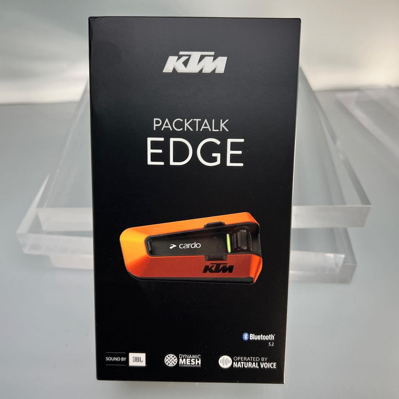 The Cardo KTM Packtalk Edge box.