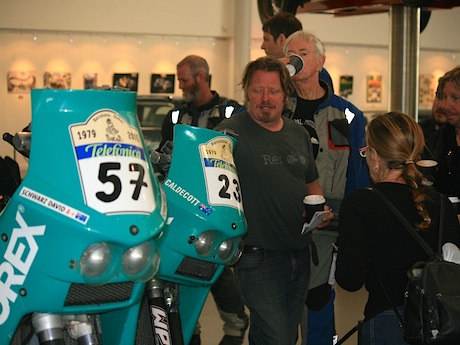 Barossa Valley: Charley Boorman at the Birdwood Museum with Andy Caldecott's and David Schwarz's Dakar Rally bikes