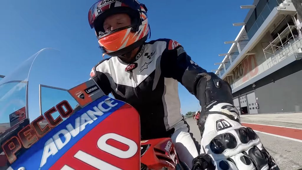Simon Crafer on his beloved ride with the Ducati Desmosedici GP22. Media sourced from Simon’s Youtube video on the GP22.