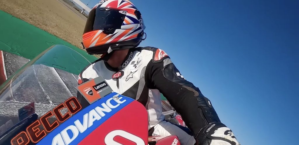 Simon Crafer on his beloved ride with the Ducati Desmosedici GP22. Media sourced from Simon’s Youtube video on the GP22.