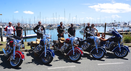 111 indian Motorcycle Originals (from left): Cameron and Lenore Wyvill (Chief #25), Glen Wintle (#16), Brad Keable (#18), Peter McDonald (#108) and Klaus and Stella Misins (#97).