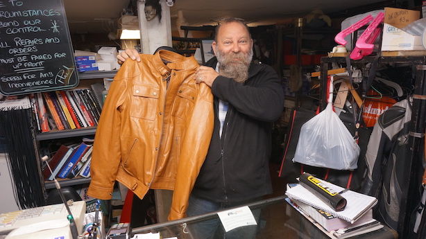 Phil with the Pakistani leather jacket
