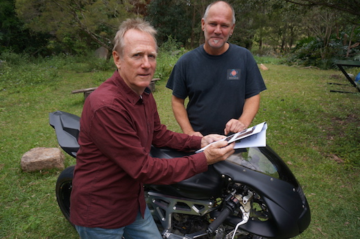 Colin OPddy (left) and Ray Van Steenwyk with their Motoinno TS3 with centre steering