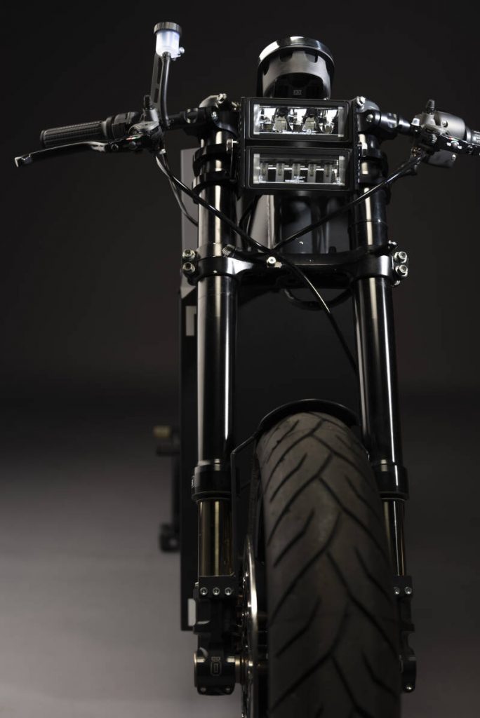 a view from the front of the SOLID CRS-01 Electric, environmentally friendly motorcycle