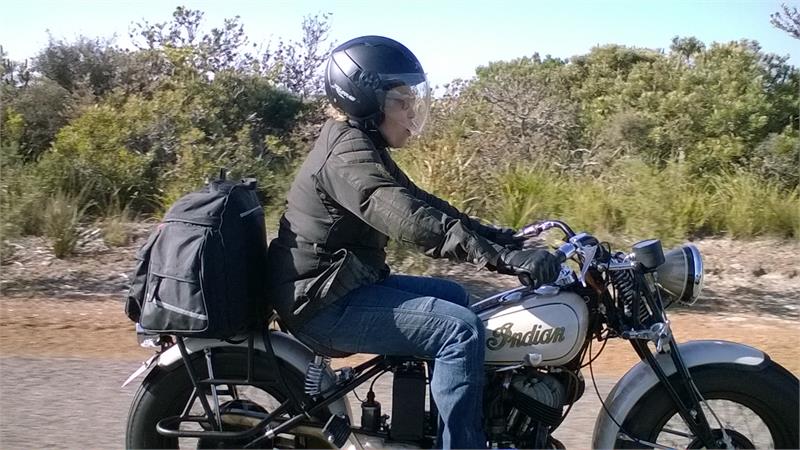 Julie Jasper rides old Indian Scout around Australia for domestic violence victims