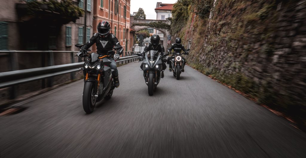 Energica riders enjoying a cruise through town. Media sourced from Roadracing World.