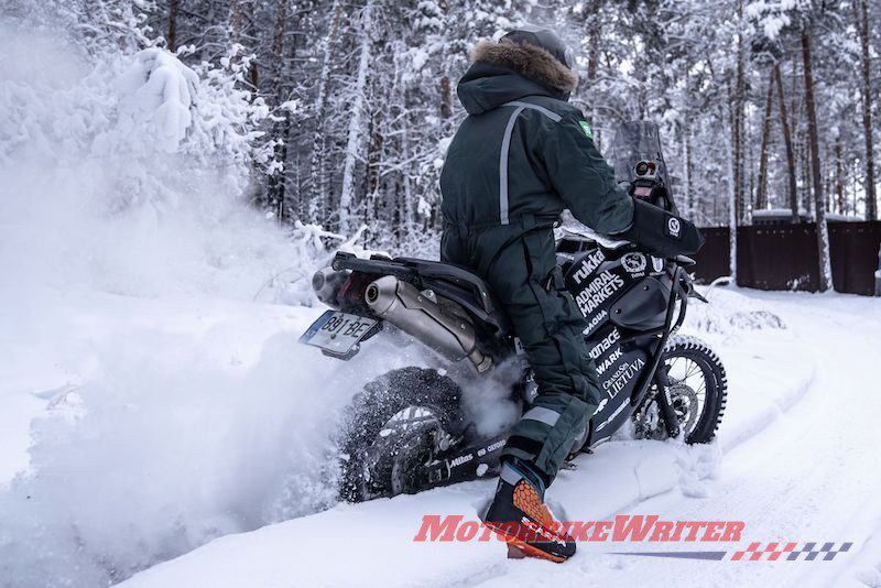 Lithuanian motorcycle adventurer Karolis Mieliauskas competes an epic ride to the coldest place on earth on a Yamaha Tenere