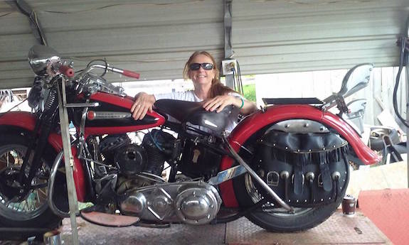 Bonnie French on her '47 Flathead Harley