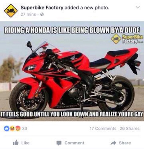 Motorbikes know no boundaries - gay homophobic