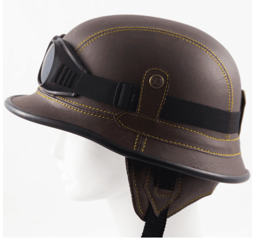 german-helmet-large-brown-novelty-ww2-half-skull-cap-for-men-women-use-for-motorcycle-chopper-biker-scooter-free-pair-of-riding-goggles