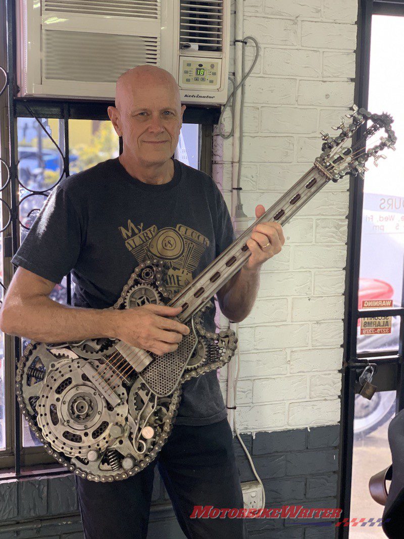 Adam Tovell-Soundy who makes guitar art pieces out of old motorcycle spares