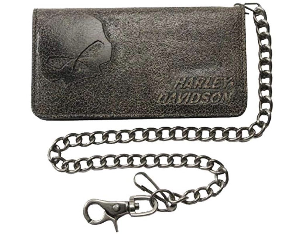 Harley-Davidson Burnished Bi-Fold Skull Biker Chain Wallet