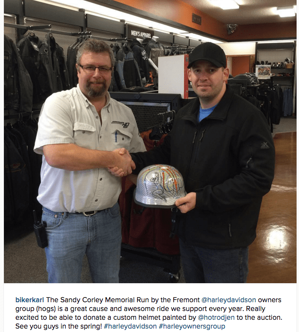 Helmet Donation to Rick Corley for Sandy Corley Memorial Run by Harley Davidson1