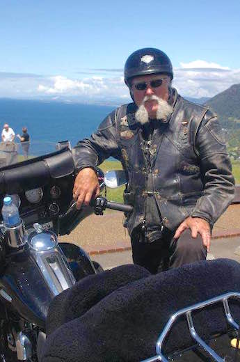 Steve Melchor of Just Cruisin’ Harley Tours is challenging his helmet fine