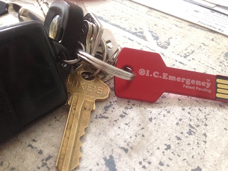 Tony Walton with his ICEmergency USB key with medical information and emergency contact details