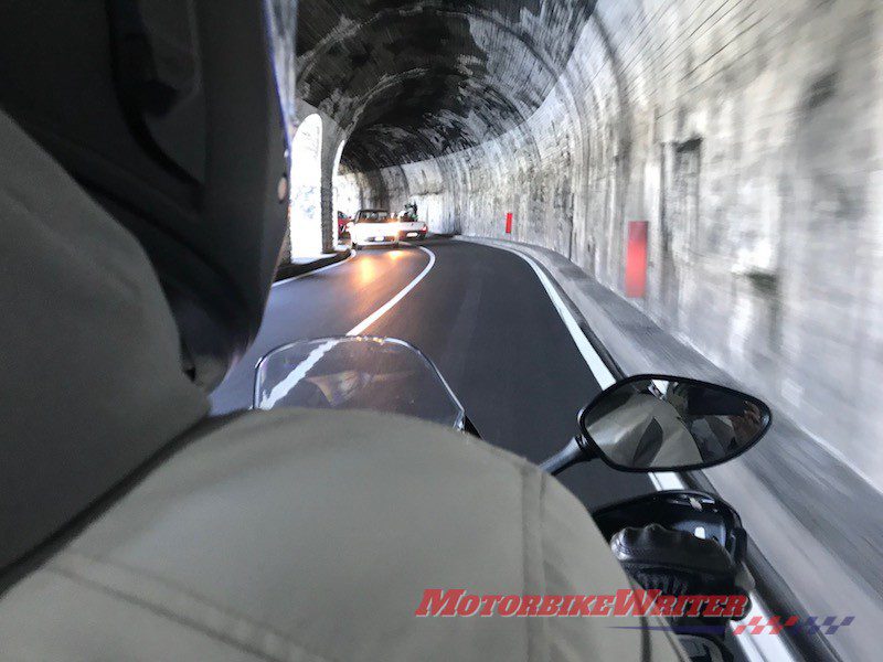 Europe motorcycle travel parking Italy tunnel