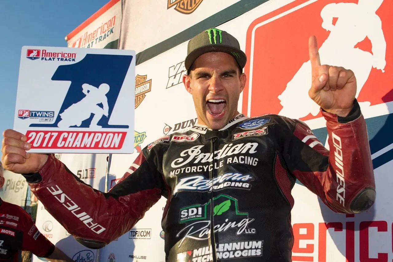 Jared Mees celebrating yet another success for Indian Motorcycles. Media sourced from MCN.
