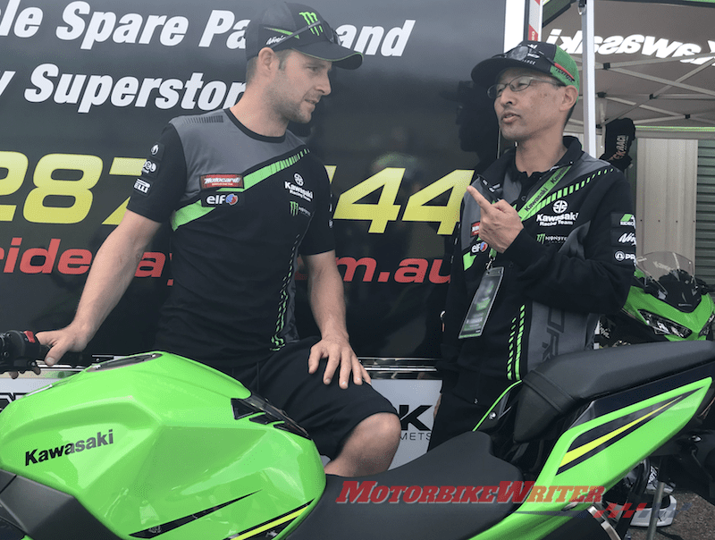 Jonathan Rea and Ninja 400 project manager Kunihiro Tanaka