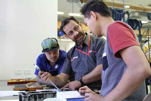 Paul Sampieri with TAFE student apprentices