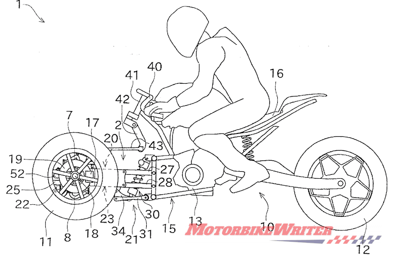 Kawasaki leaning three-wheeler patent drawing