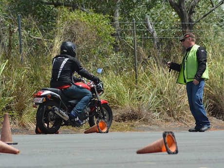 Learner rider Mitch Hamrey is timed on the slow-riding course