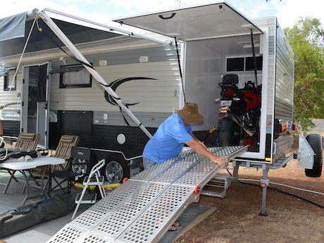 Lee Huddleston with his caravan and Ducati Multistrada