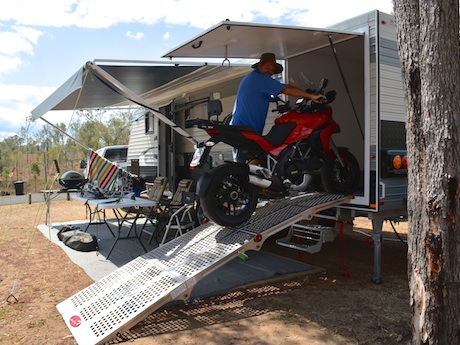 Lee Huddleston with his caravan and Ducati Multistrada