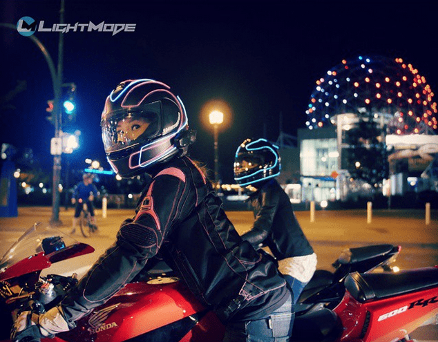 LightMode Electroluminescent Motorcycle Helmets on female riders
