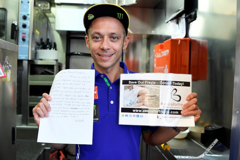 MGP34 Valentino Rossi #46 (9 times world champ), Moto GP (Movistar Yamaha), the famous hand written love letter to the Yamaha M1 when he departed in 2010, with his full signature love letter MotoGP auction aids Sydney girl Freya