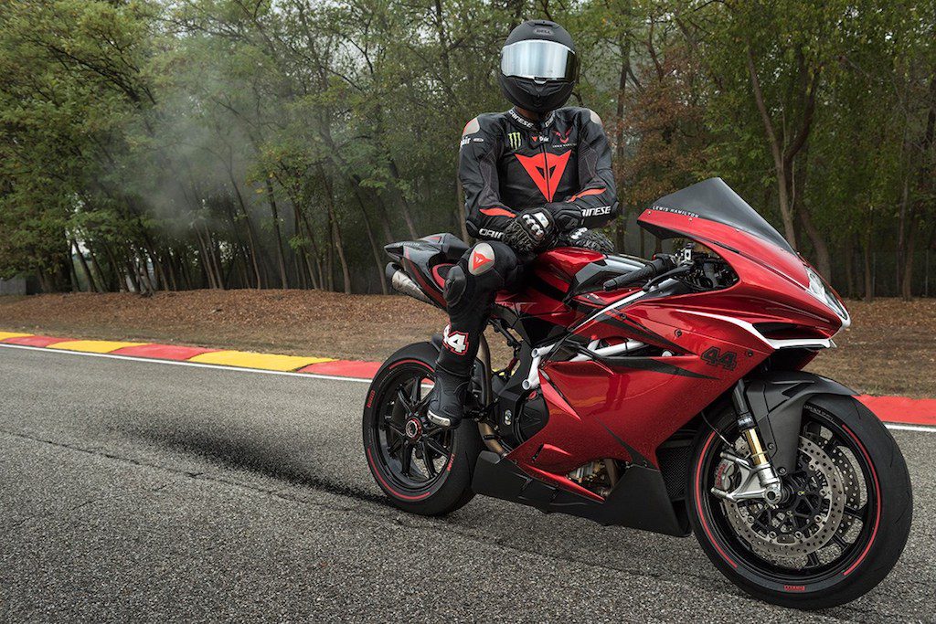 Lewis Hamilton with the MV Agusta F4 LH44 1000cc