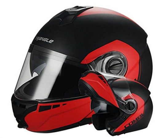 Matte Black Red Modular Dual Visor Flip Up Helmet by Triangle DOT