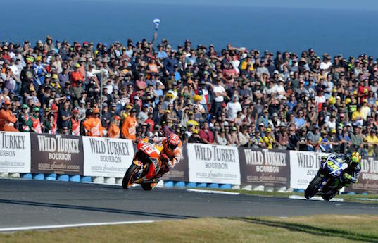 MotoGP action Phillip Island 2015 Marc Marquez and Valentino Rossi
