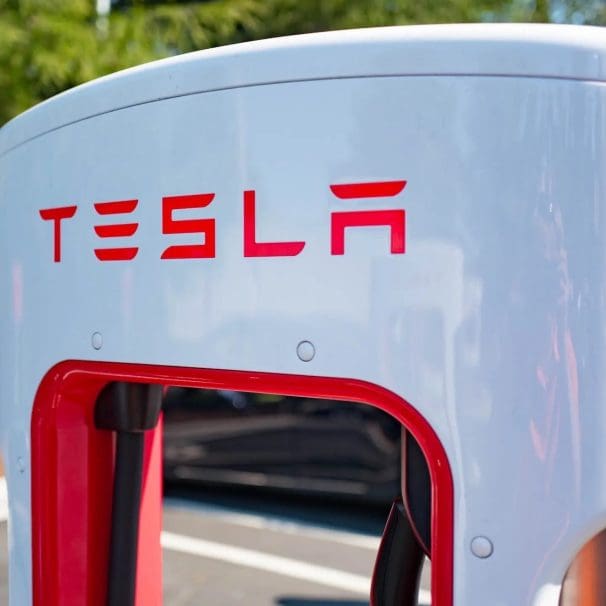 A view of a Tesla Supercharger. Media sourced from The Drive.