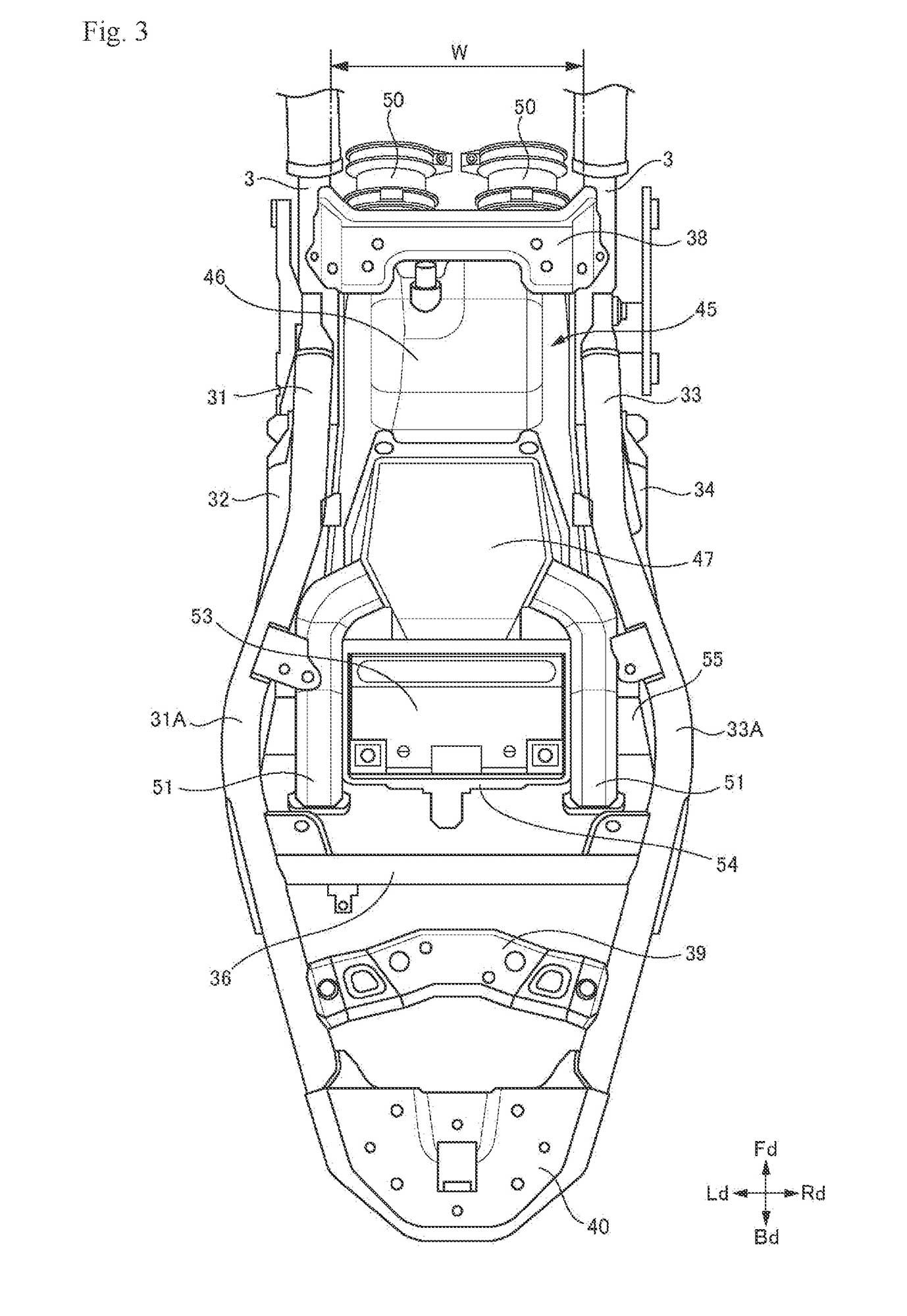 A patent image of the upcoming 700cc parallel-twin engine in a SV650-like motorcycle