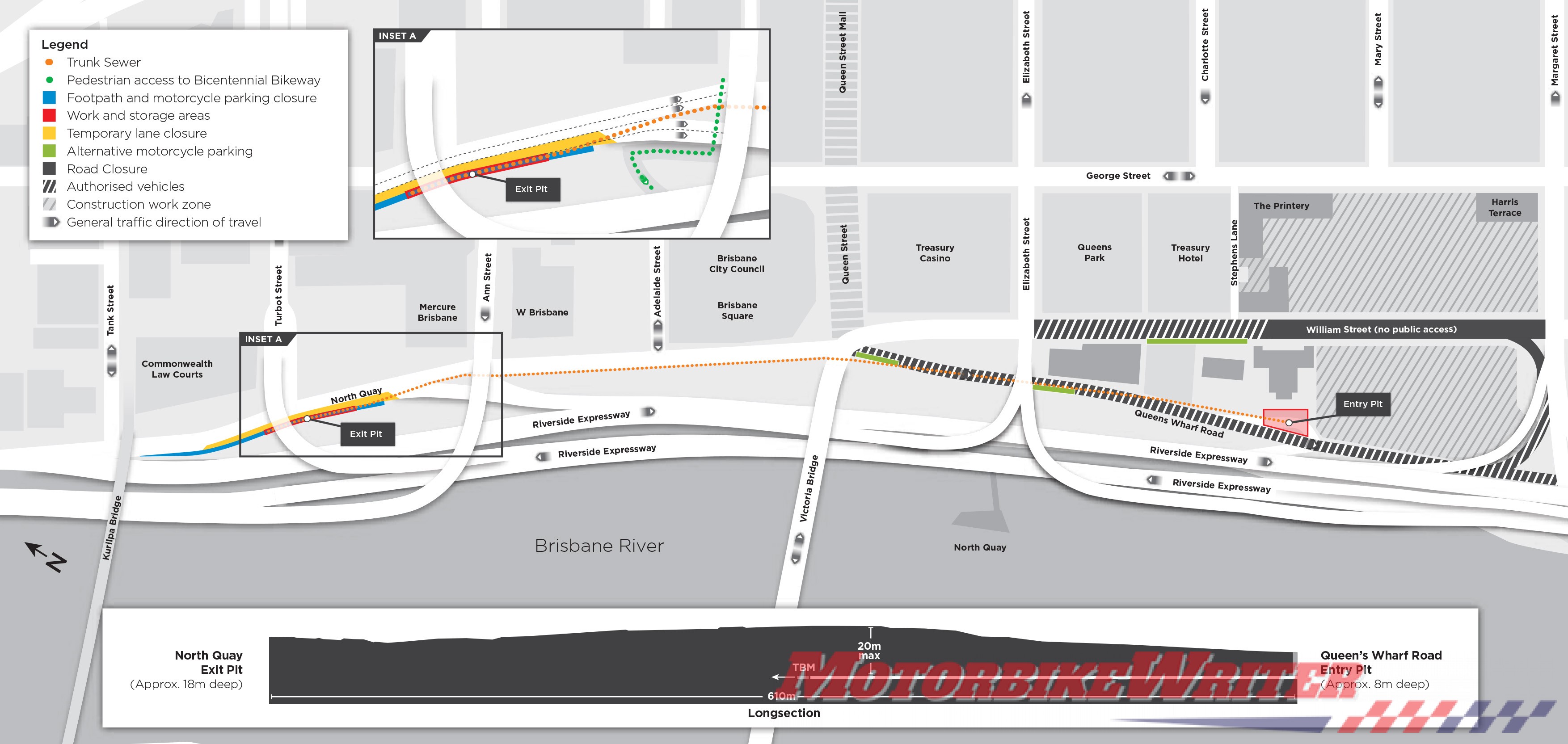 Sewer Tunneling Map William St motorcycle parking spaces