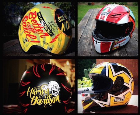 Painted motorcycle helmets