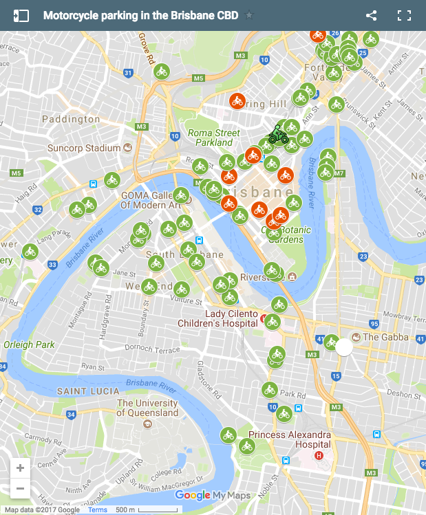 Brisbane CBD motorcycle parking spaces