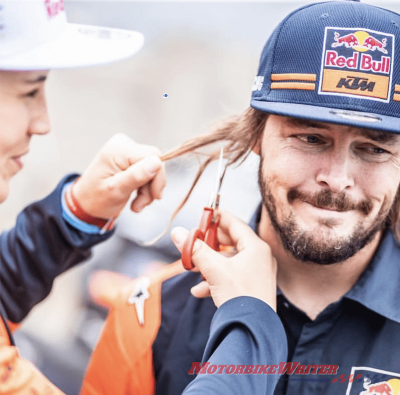 Australia’s Toby Price has not only scored his second Dakar Rally win in a nail-biting finish, but has also won a kiss from KTM Factory teammate Laia Sainz, but will lose his trademark mullet.