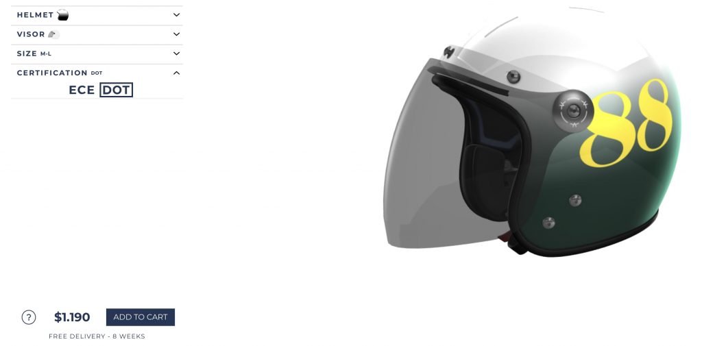 A screenshot of the helmet configurator on VELDT's website.