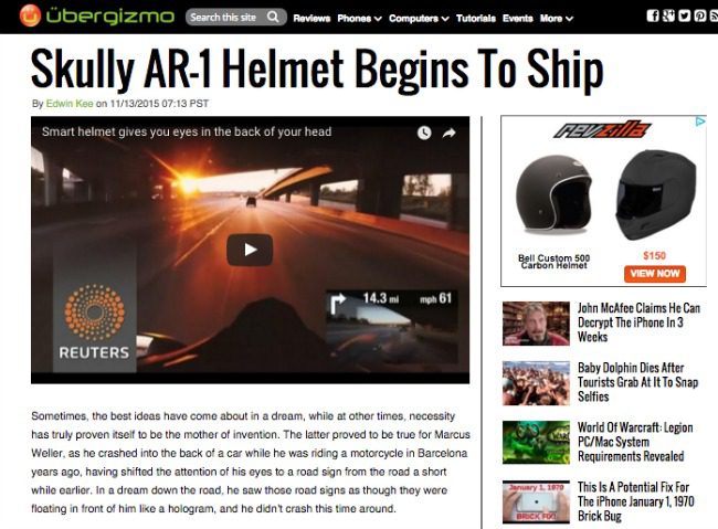 Skully AR 1 Helmet Begins To Ship Ubergizmo