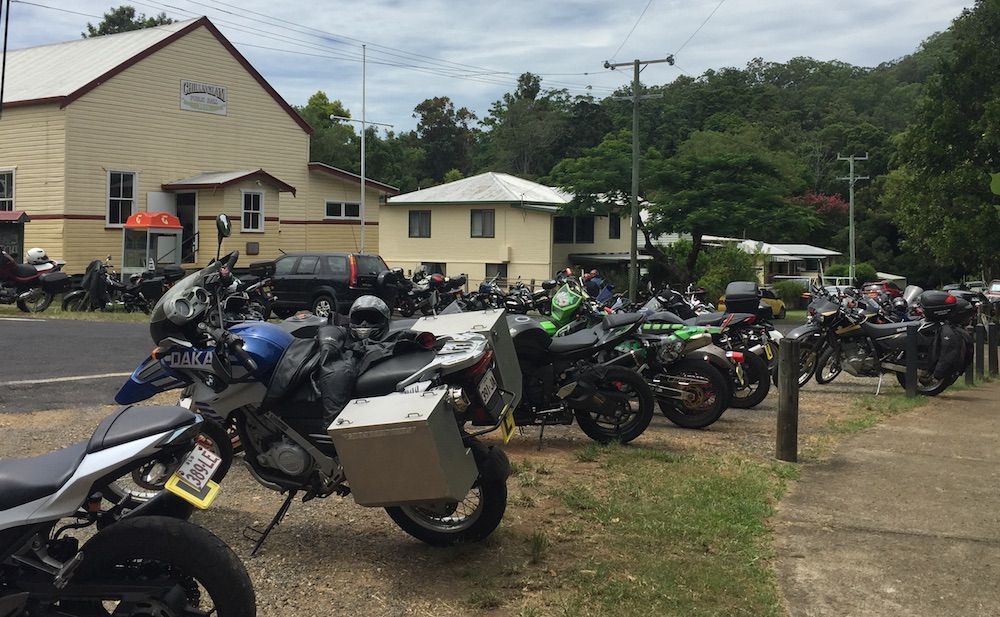 Motorcycles outside the Chillingham Public Hall for the safety workshop - Smart road craft course