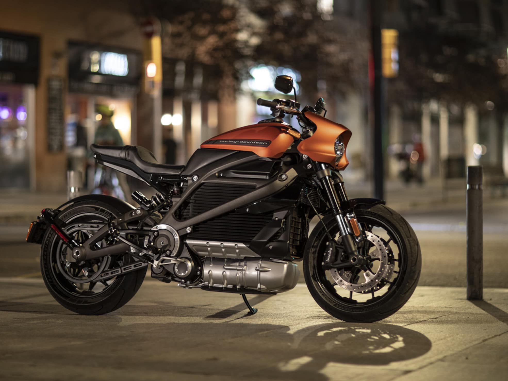 Harley-Davidson LiveWire Electric motorcycle at night on street
