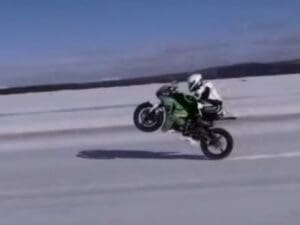 Riobert Gull performs ice wheelie stunt