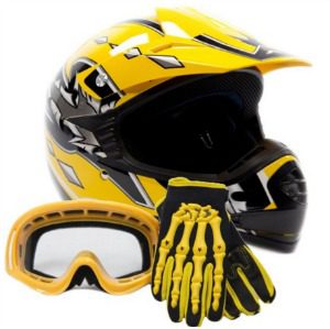 Youth Offroad Gear Combo Helmet Gloves Goggles DOT Motocross ATV Dirt Bike MX Motorcycle Yellow