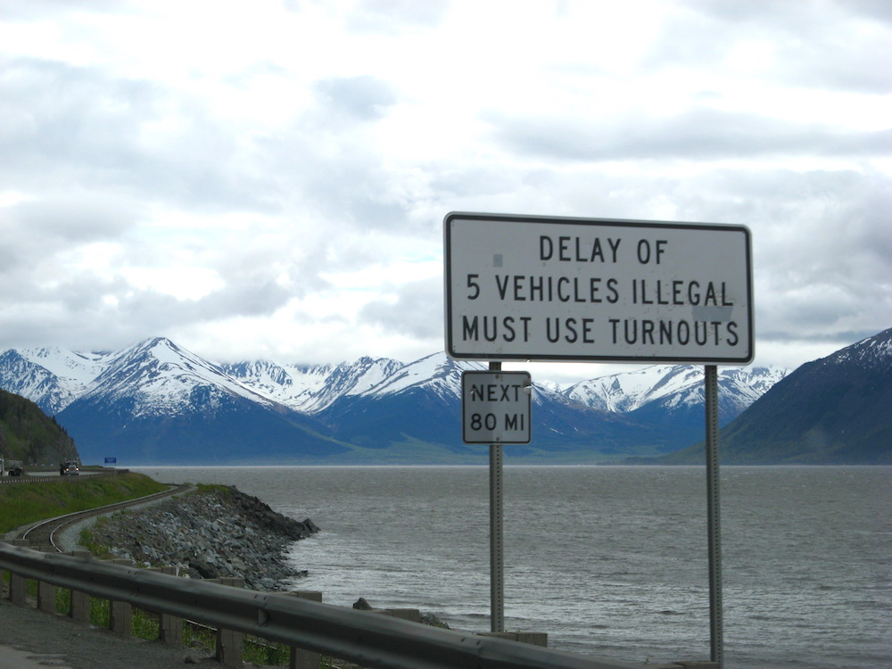 Slow moving vehicle pull over turnouts sign traffic