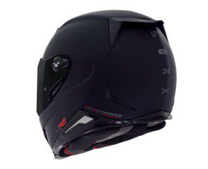 back of nexx XR2 black motorcycle helmet for review post