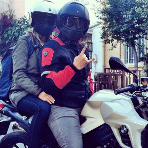 biekr couple on bmw in shark raw helmets